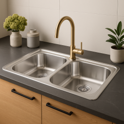Banka Diplomat stainless steel double sink, surface mounted, 80x44 cm 1208970059