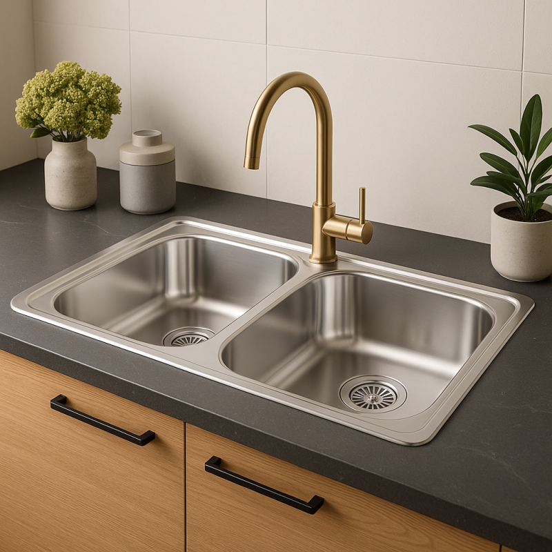 Banka Diplomat stainless steel double sink, surface mounted, 80x44 cm 1208970059