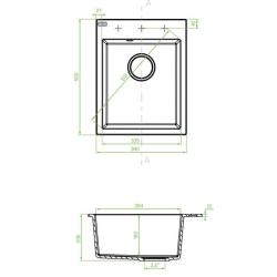 Aquadesign Natura Granite Countertop Sink Black with Faucet Deck 39x50cm 1208970063