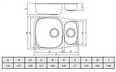 Banka Alaska Stainless Steel 1.5 Sink Undermount 524 x 400 mm 1208970064