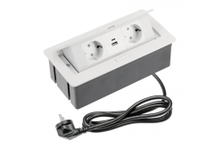 Meubelstopcontact SOFT 2x Schuko stopcontact, USB A+C, voedingskabel met stekker, wit.