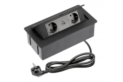 Meubelsokkel SOFT 2x Schuko stopcontact, USB A+C, stroomkabel met stekker, zwart.