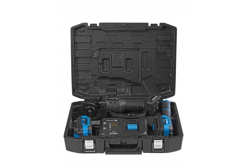 HÖGERT Kabelloser Winkelschleifer mit Paddelschalter, 125MM, 18V, Set mit Akku, Ladegerät, Zubehör