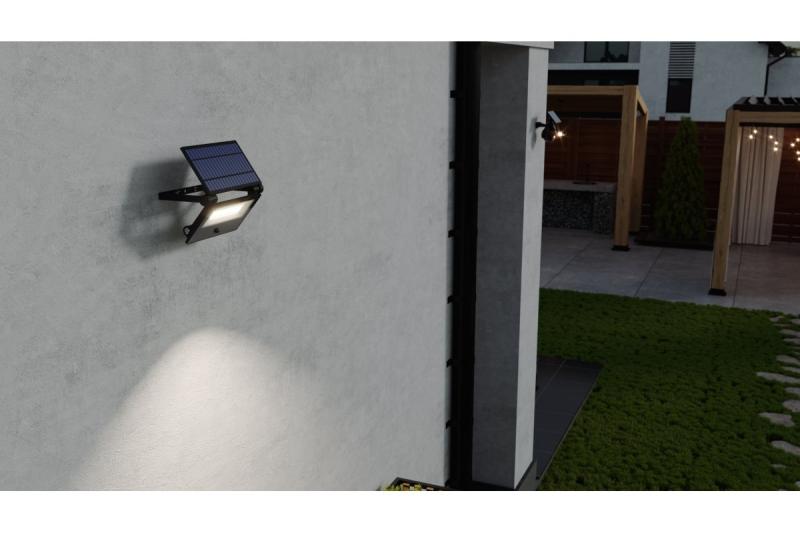 Solar floodlight LUMOS II, LED, 3000lm, 6400K, 2x2600mAh replaceable, IP65, black