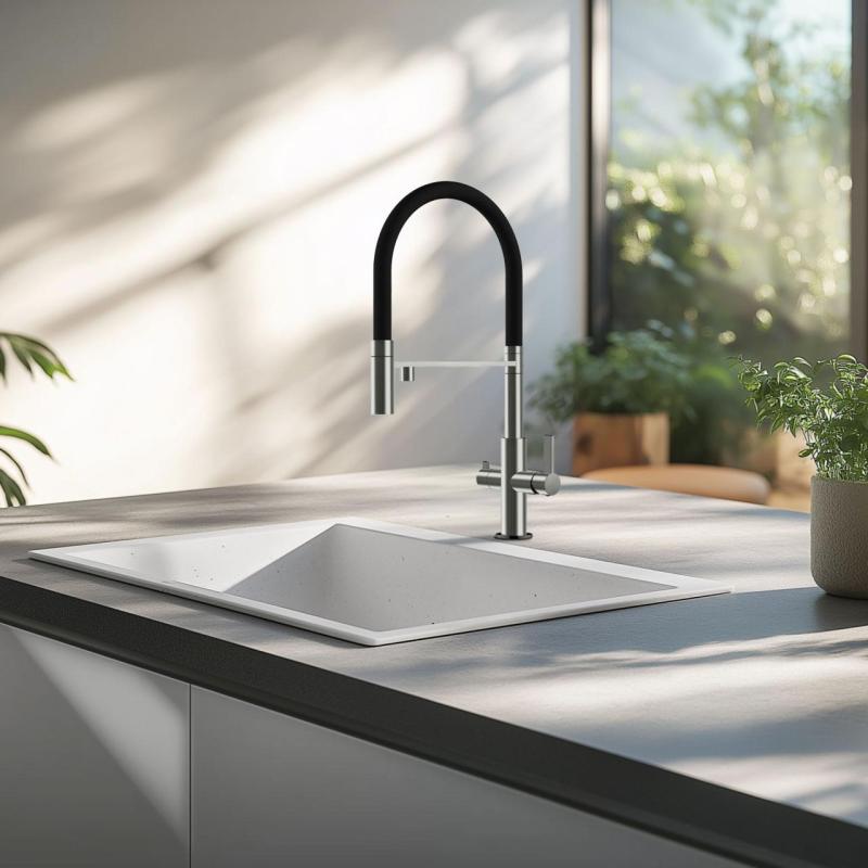 Ausmann Claridge 3-Way Kitchen Mixer Tap with Flexible Spout and Filtered Water – Grey - 1208970502