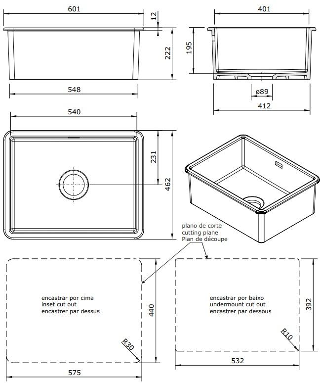 Ausmann Ceramic Ember Ceramic White Sink - Top-Mount and Undermount 54 x 40 cm 1208970508