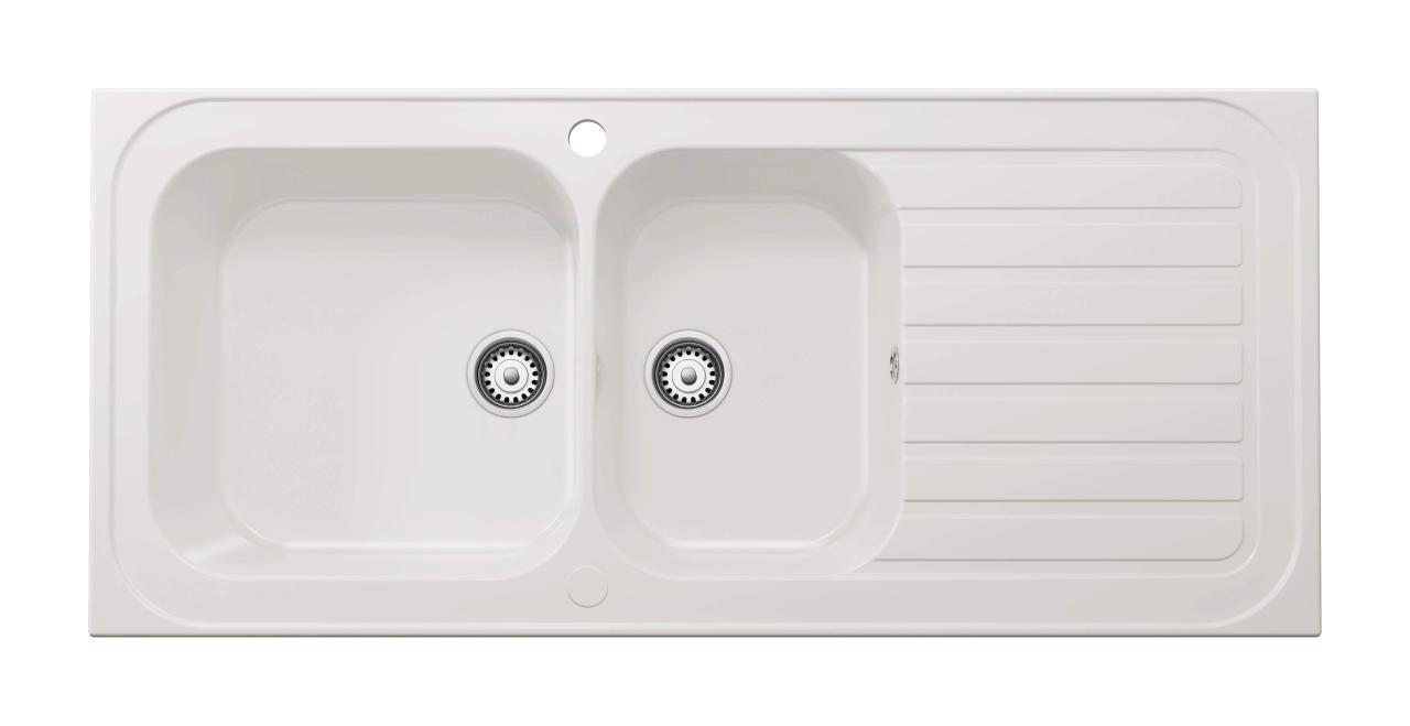 Ausmann Ceramic Blush Ceramic Double White Sink Topmount with Draining Area 1125 x 500 mm 1208970514