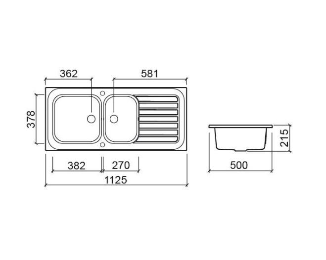 Ausmann Ceramic Blush Ceramic Double White Sink Topmount with Draining Area 1125 x 500 mm 1208970514