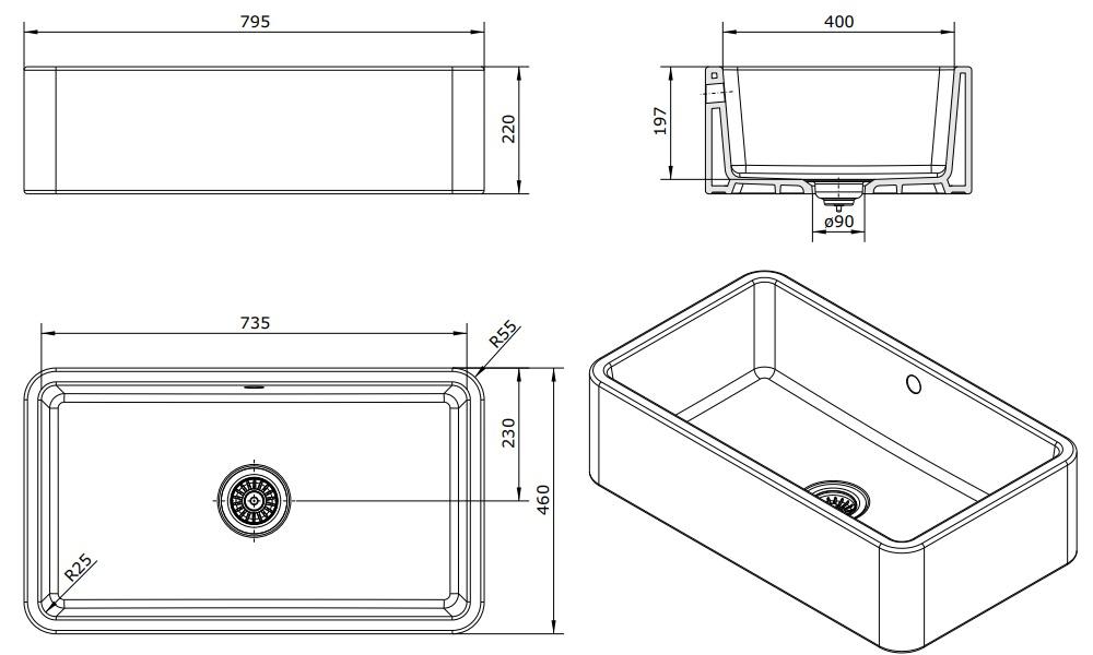 Ausmann Ceramic Mira Ceramic White Sink - Undermount and Drop-in 795 x 460 mm 1208970515