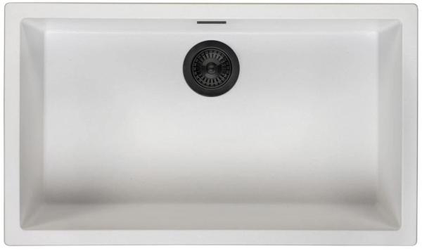 Translation: White Large Sink 70x40 cm Undermount, Topmount, and Flushmount with Matte Black Plug 1208970519