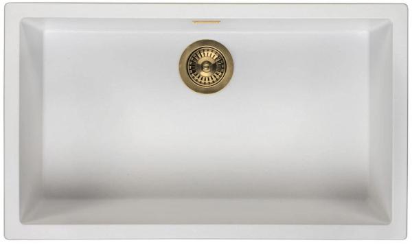 White Large Sink 70x40 cm Undermount, Top-mount, and Flush-mount with Gold Drain Plug 1208970522