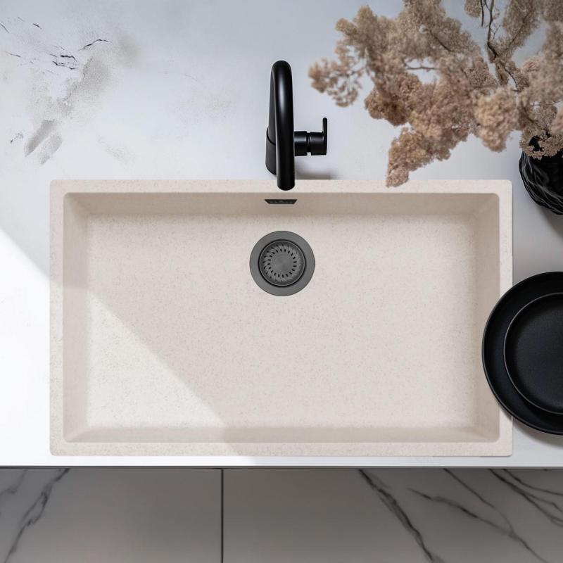 Sand White Large Sink 70x40 cm Undermount, Topmount and Flushmount with Gun Metal Plug 1208970524
