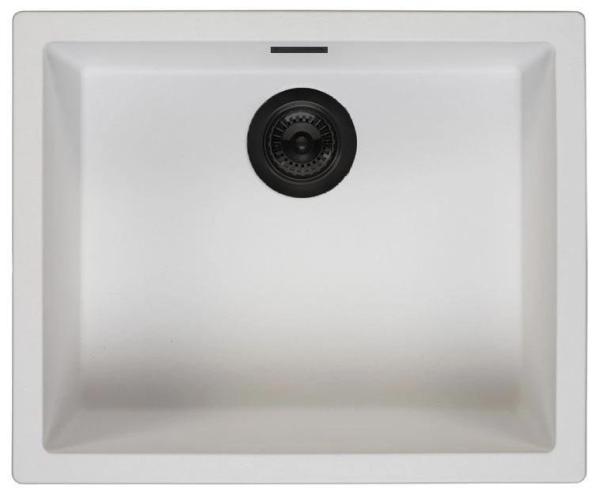 White Sink 50x40 cm Undermount, Topmount, and Flushmount with Matte Black Plug 1208970530