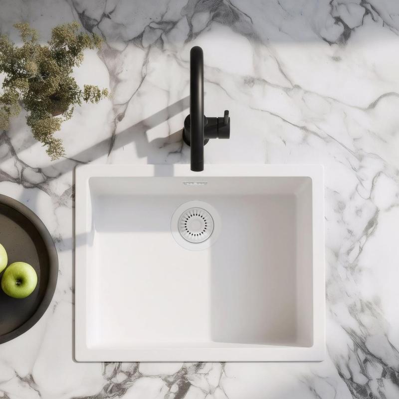 White Sink 50x40 cm Undermount, Topmount and Flushmount with White Plug 1208970531