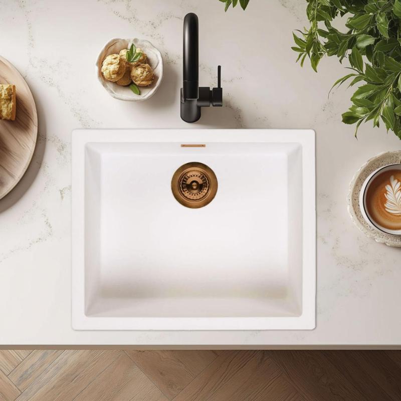 White Sink 50x40 cm Undermount, Topmount, and Flushmount with Copper Plug 1208970533