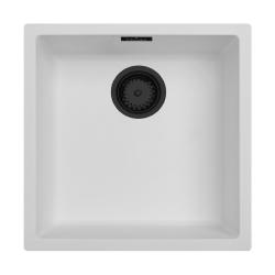 White Sink 40x40 cm Undermount, Countertop, and Flush Mount with Matte Black Plug 1208970535