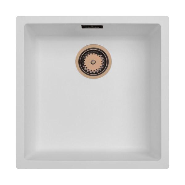 White Sink 40x40 cm Undermount, Top-mount, and Flush-mount with Copper Plug 1208970538