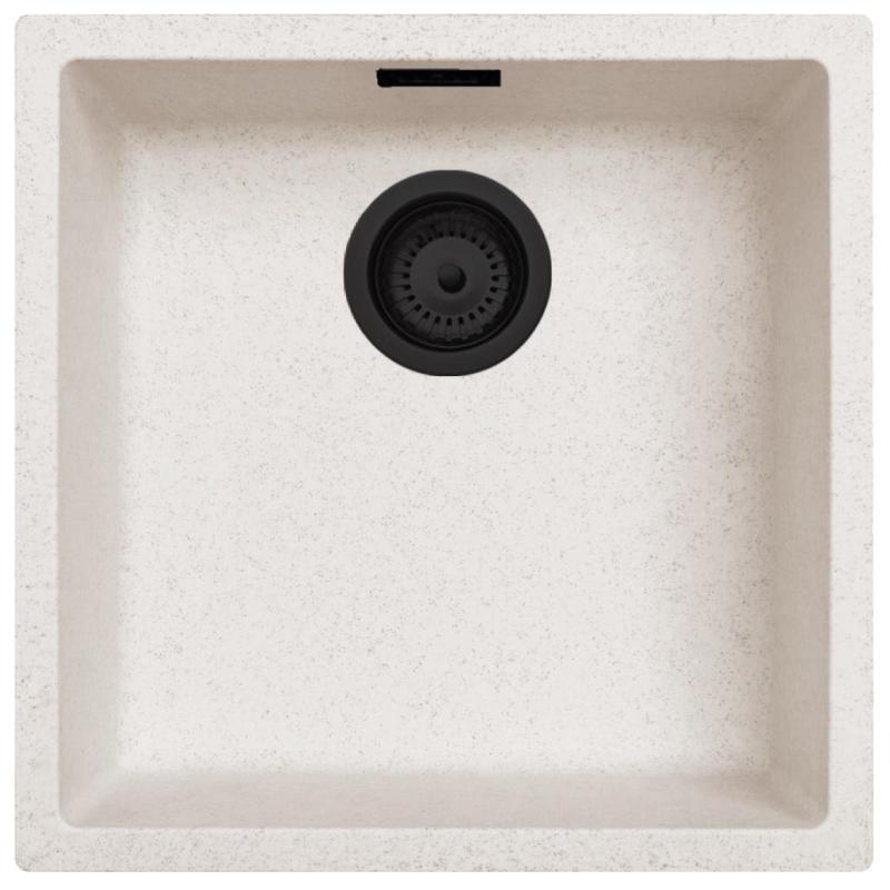 Sand White Cream Sink 40x40 cm Undermount, Topmount and Flushmount with Matte Black Plug 1208970540