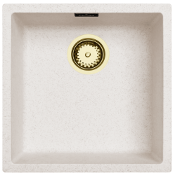 Sand White Cream Sink 40x40 cm Undermount, Above Counter, and Flush Mount with Gold Plug 1208970542