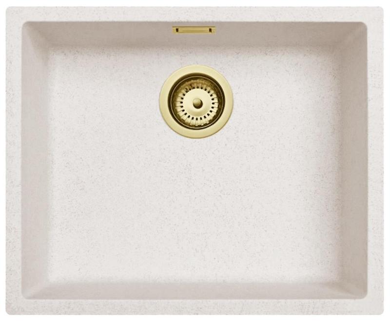 Sand White Cream Sink 50x40 cm Undermount, Topmount and Flushmount with Golden Plug 1208970547