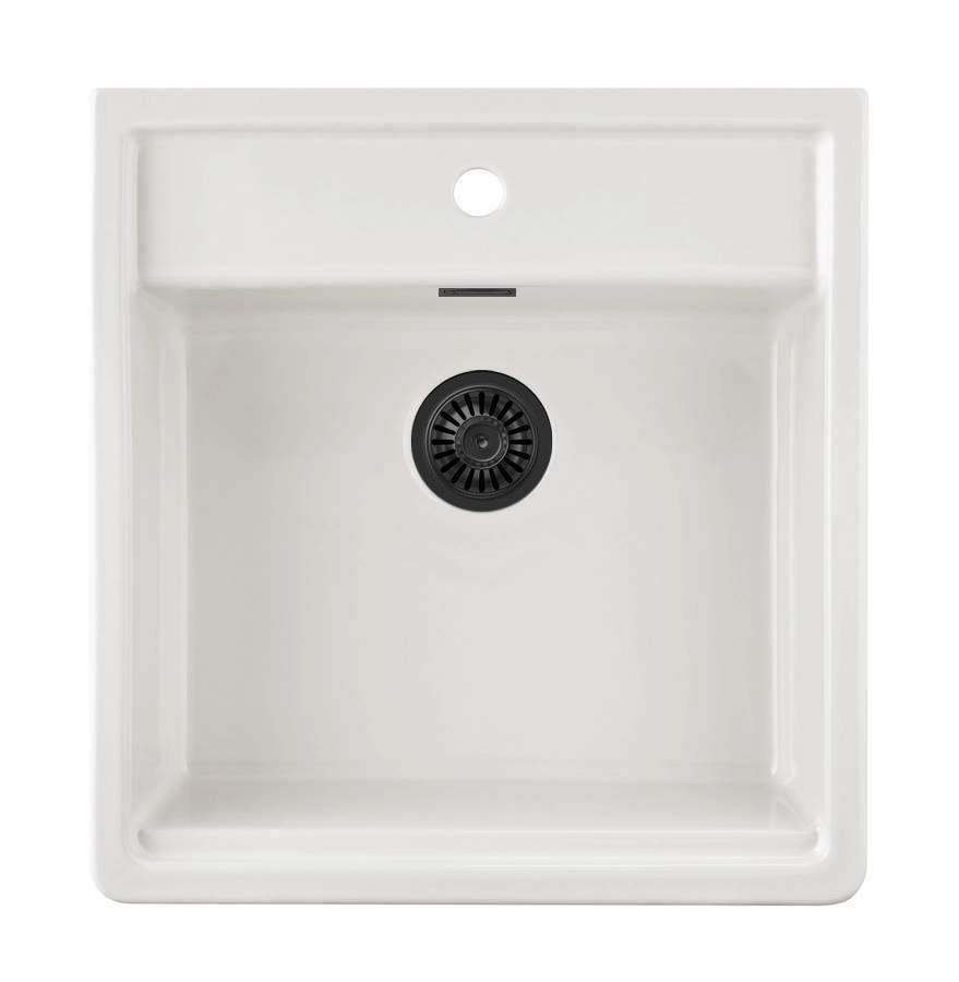 Ausmann Ceramic Panor Shade Ceramic White Butler Sink - Undermount and Inset 630 x 597 mm with Tap Hole Ledge and Matte Black Plug 1208970554