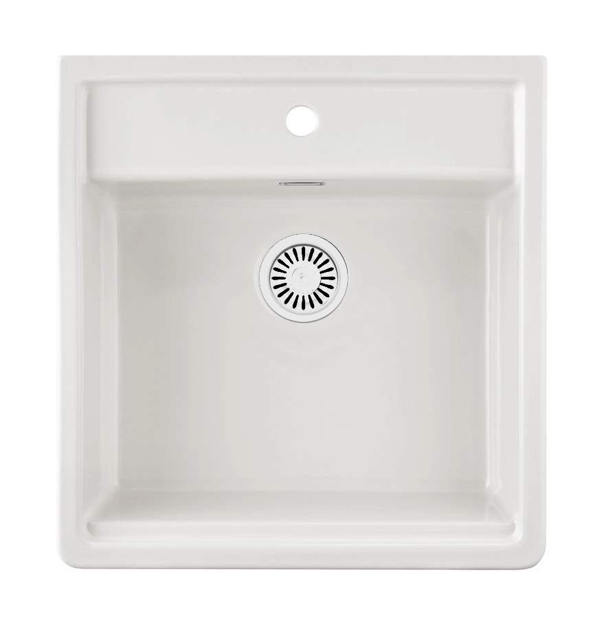 Ausmann Ceramic Panor Shade Ceramic White Butler Sink - Undermount and Drop-in 630 x 597 mm with tap hole bank and White plug 1208970556