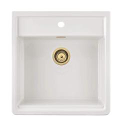 Ausmann Ceramic Panor Shade Ceramic White Butler Sink - Undermount and Semi-Recessed 630 x 597 mm with Tap Deck and Gold Plug 1208970558