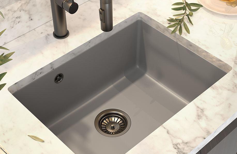 Graniteland Solo Granite Grey Undermount Sink 42x34 cm with Stainless Steel Plug 1208970569