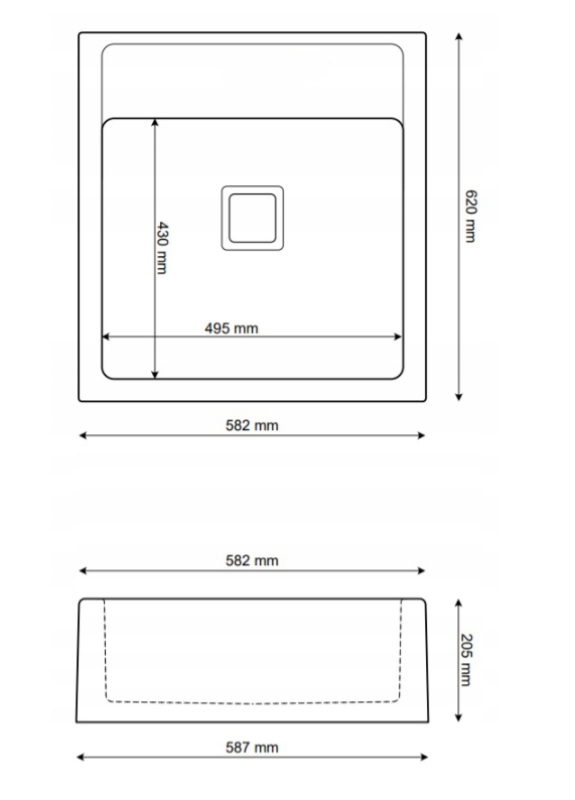 Graniteland Arno Granite Arduin Bluestone Look Built-in Sink 582x620mm with Stainless Steel Square Plug 1208970600