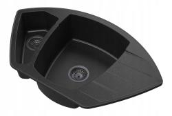 Graniteland Monte Granite Black Bluestone Corner Sink Top Mount 901x538mm with Stainless Steel Plug 1208970601