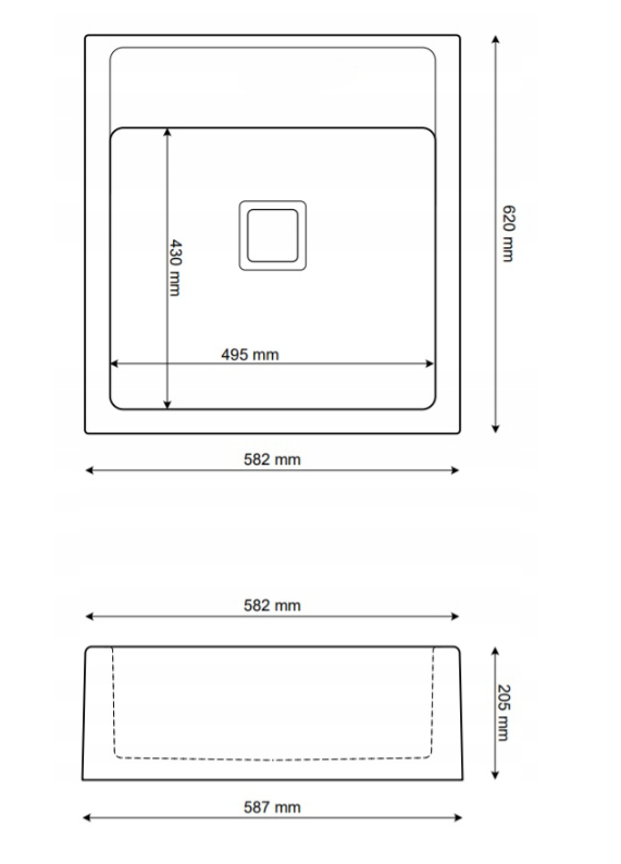 Graniteland Arno Black Granite Undermount Sink 582x620mm with Stainless Steel Square Plug 1208970602