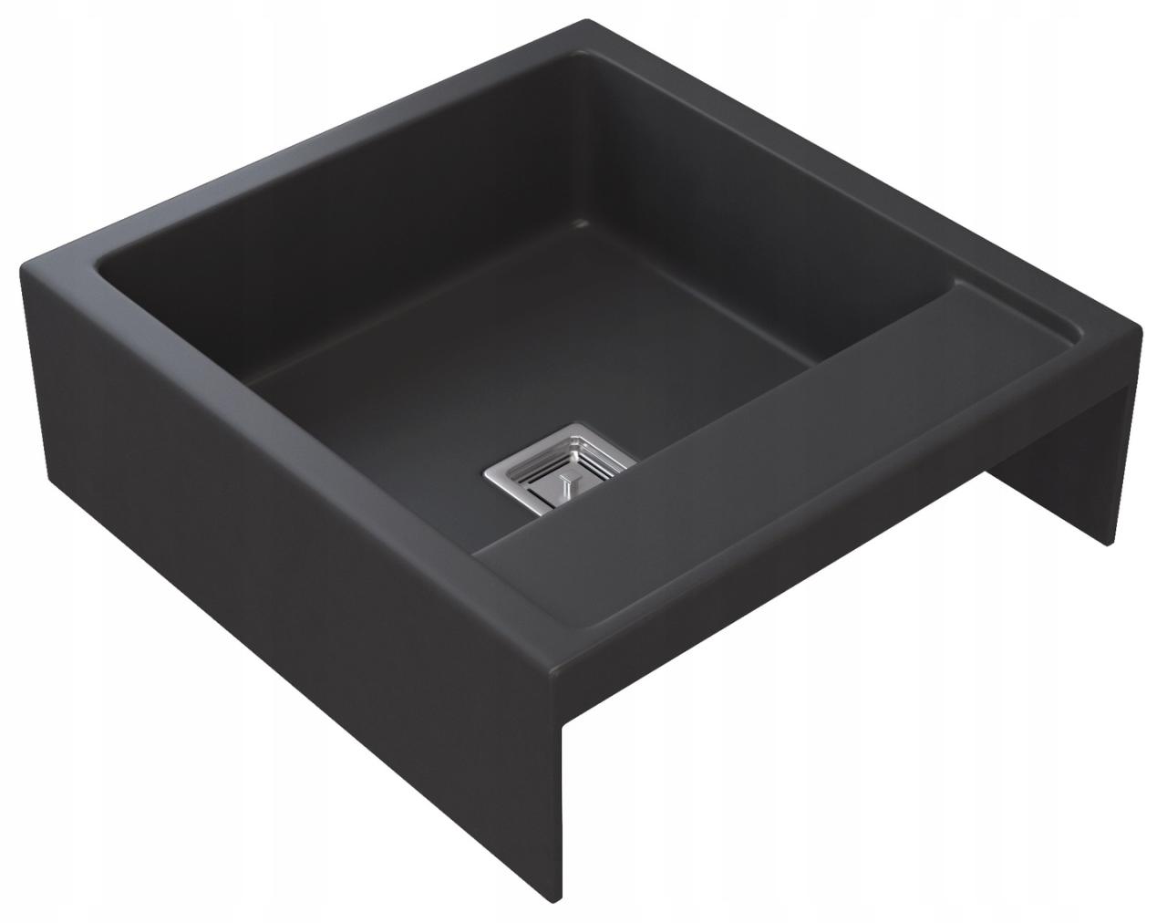 Graniteland Arno Black Granite Undermount Sink 582x620mm with Stainless Steel Square Plug 1208970602