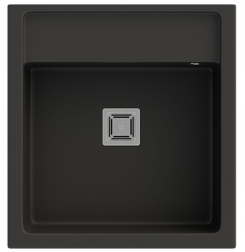 Graniteland Arno Black Granite Undermount Sink 582x620mm with Stainless Steel Square Plug 1208970602