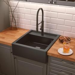 Graniteland Arno Black Granite Undermount Sink 582x620mm with Stainless Steel Square Plug 1208970602