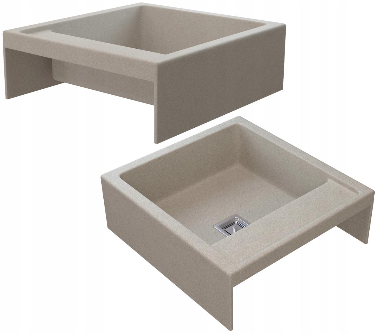 Graniteland Arno Granite Beige Sand Built-in Sink 582x620mm with Stainless Steel Square Plug 1208970603