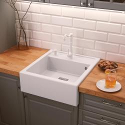 Translation: Graniteland Arno Granite White Sink Built-in 582x620mm with Stainless Steel Square Plug 1208970604