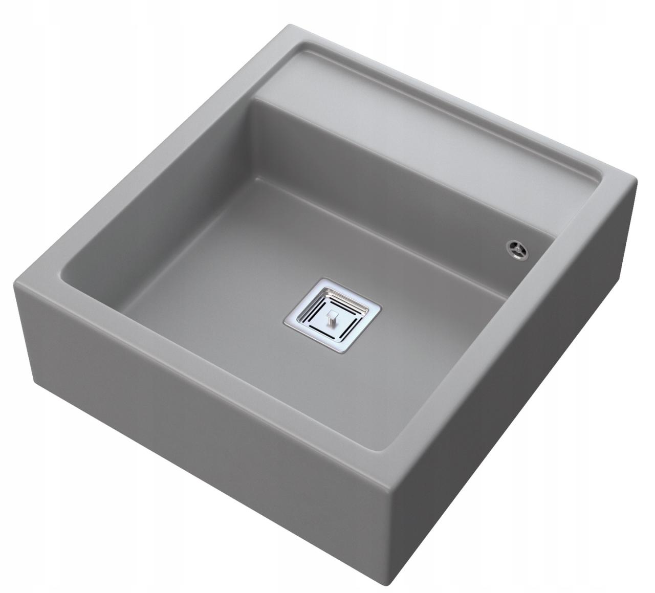 Translation: Graniteland Arno Granite Grey Built-in Sink 582x620mm with Stainless Steel Square Plug 1208970605