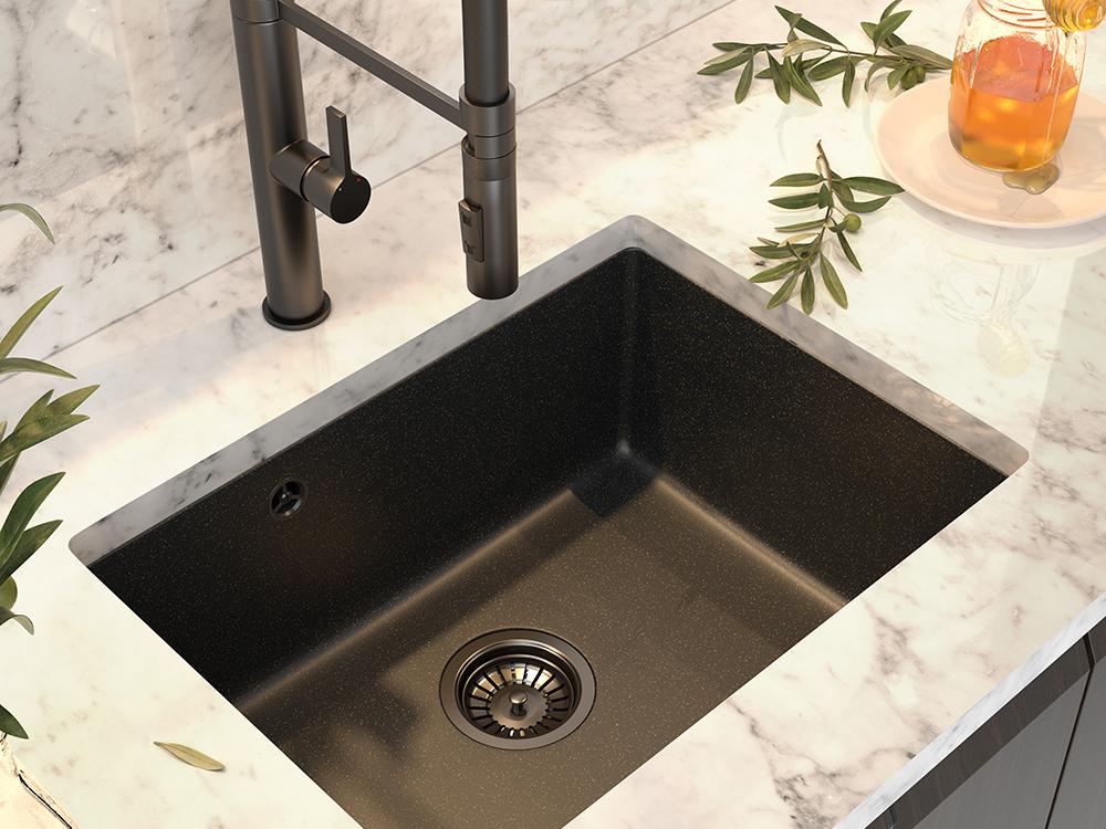 Graniteland Solo Granite Black Bluestone Undermount Sink 42x34 cm with Stainless Steel Plug 1208970606