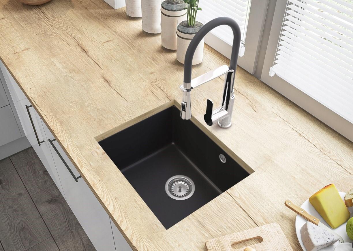 Graniteland Solo Granite Black Bluestone Undermount Sink 42x34 cm with Stainless Steel Plug 1208970606