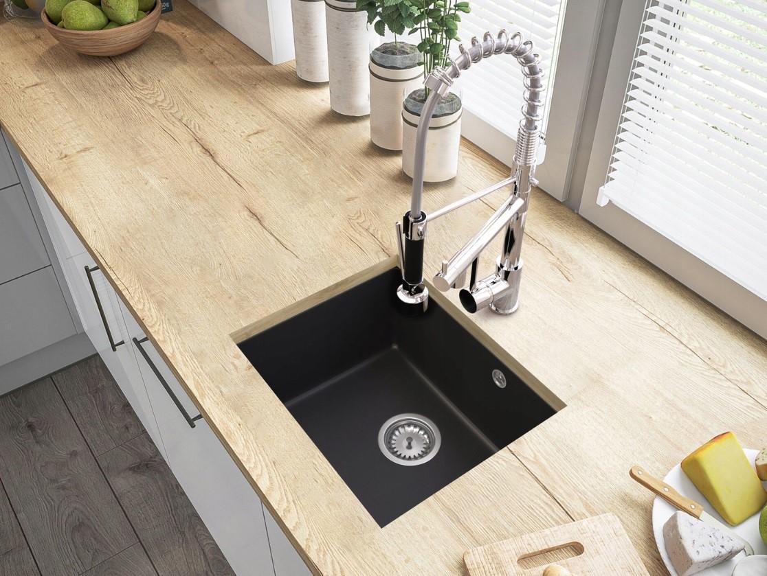 Graniteland Solo Granite Black Bluestone Undermount Sink 42x34 cm with Stainless Steel Plug 1208970606