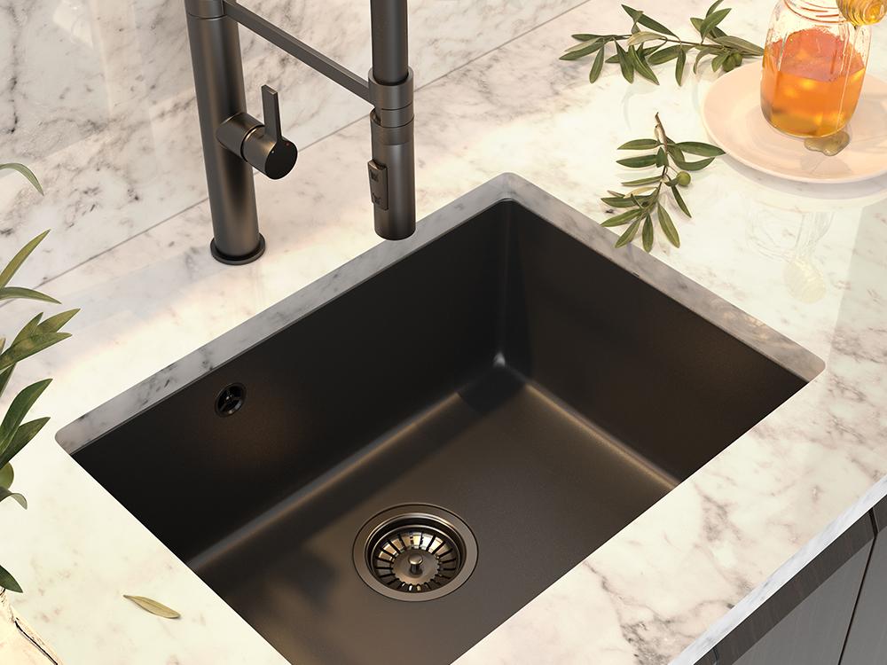 Graniteland Solo Granite Black Undermount Sink 42x34 cm with Stainless Steel Plug 1208970611