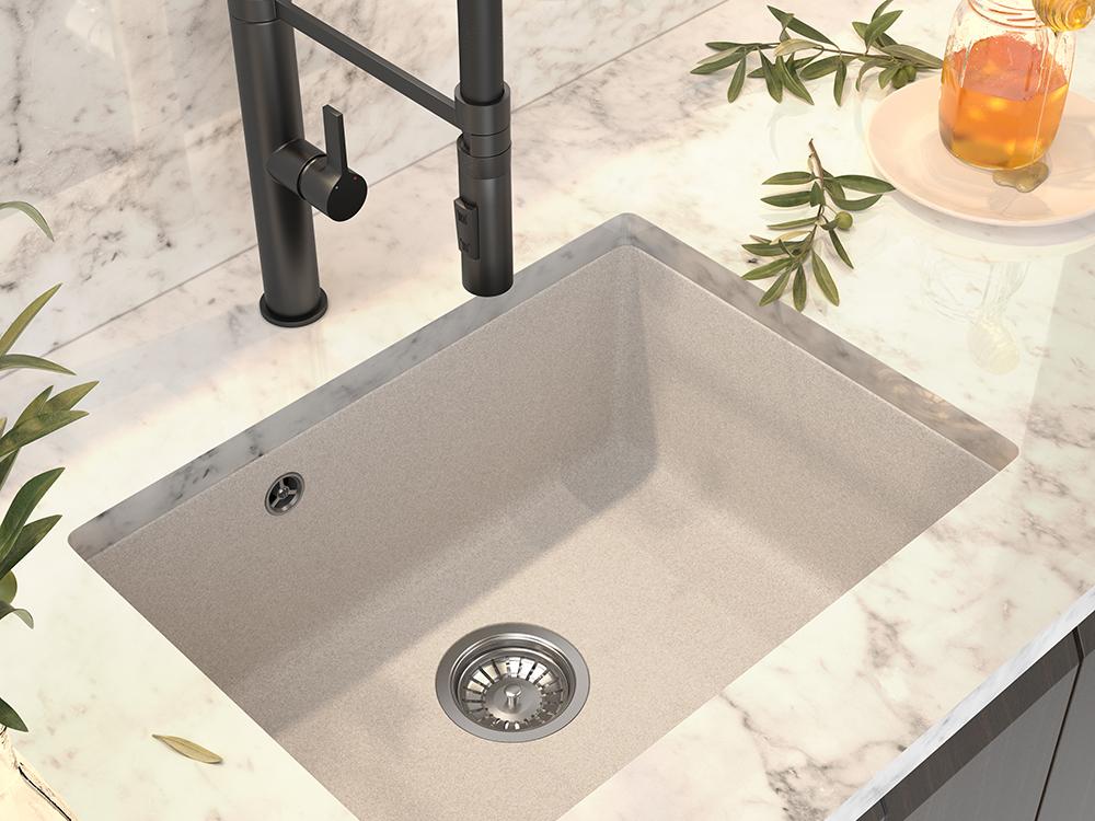 Graniteland Solo Granite Beige Sand Undermount Sink 42x34 cm with Stainless Steel Plug 1208970612