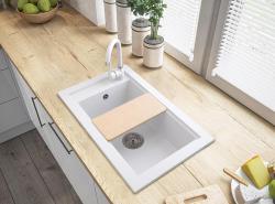 Graniteland Magra Granite White Sink Top-mount 42x34 cm with Faucet Hole Deck and Stainless Steel Plug 1208970614