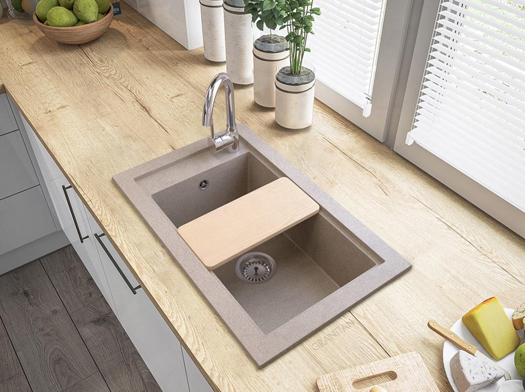 Graniteland Magra Granite Beige Sand Surface-Mounted Sink 42x34 cm with Tap Hole Platform and Stainless Steel Plug 1208970617