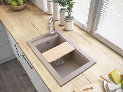 Graniteland Magra Granite Grey Sink Topmount 42x34 cm with faucet hole deck and Stainless Steel Plug 1208970618