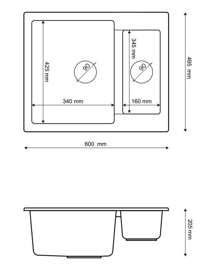 Graniteland Adda Black Granite Bluestone Look 1.5 Sink Top Mount 600x495mm with Stainless Steel Plug 1208970619