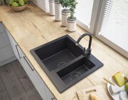 Graniteland Adda Black Granite Bluestone Look 1.5 Sink Top Mount 600x495mm with Stainless Steel Plug 1208970619