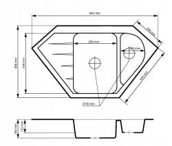 Here is the translation of the text to English: Graniteland Amiata Granite Black Bluestone Look Corner Sink Top Mount 965x496mm with Stainless Steel Plug 1208970620