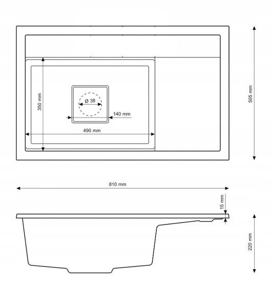 Graniteland Seta Granite Black Sink 810x505mm with Stainless Steel Square Plug 1208970624