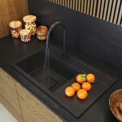 Graniteland Seta Granite Black Sink 810x505mm with Stainless Steel Square Plug 1208970624